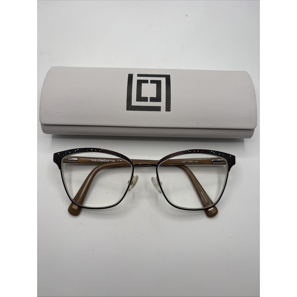 Liz Claiborne L651 UFM Rectangle Black Brown Womens Eyeglasses 52-16-135 w/case